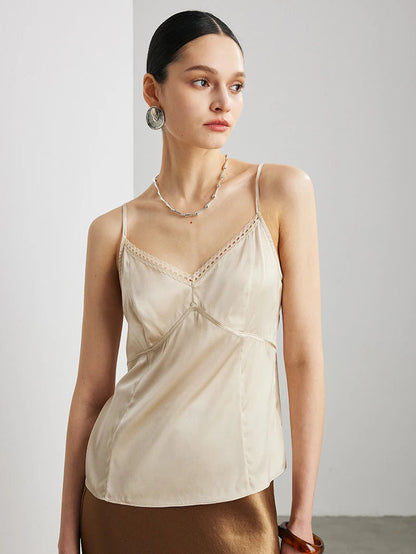 Women’s Real Silk Lace Camisole Chic V-Neck Top Loran