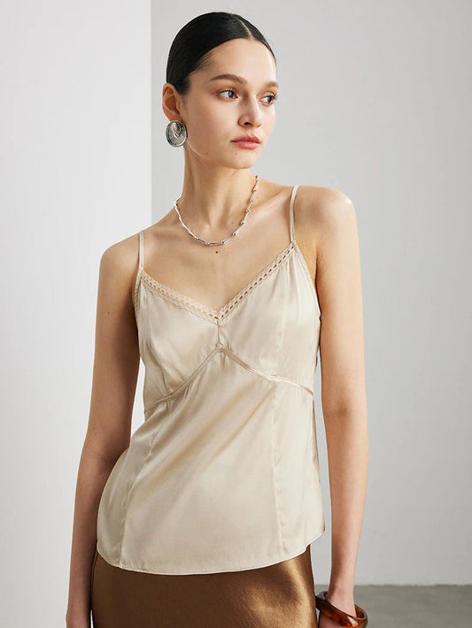Women’s Real Silk Lace Camisole Chic V-Neck Top Loran