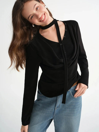Flattering Mock Two-Piece Layered T-Shirt - Plus Size LORAN STORE