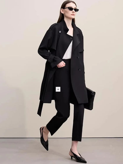 Amii Women's Trench Coat 2026 Spring New Commuter Drop Shoulder Sleeve Double-breasted Coat Women's Loose With Belt Top 12641029 Loran
