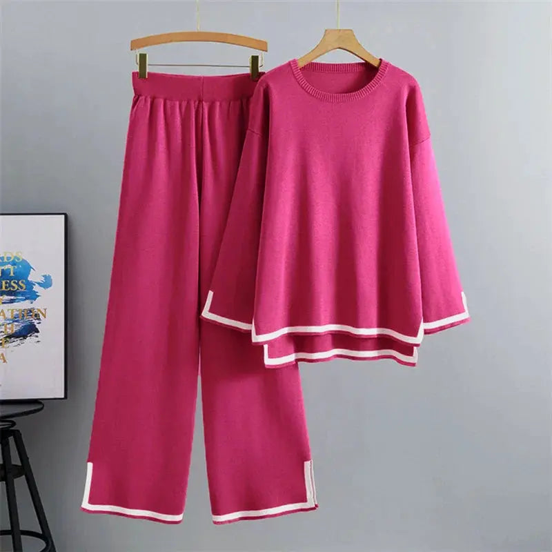 Long Sleeve Casual Knit Two-Piece Outfit - Loran