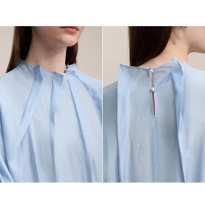 Amii Women Shirt 2026 Spring New Elegant Commuter Pleated Chiffon Shirt Women's Stand Collar Drop Shoulder-sleeved Top 12641074 Loran