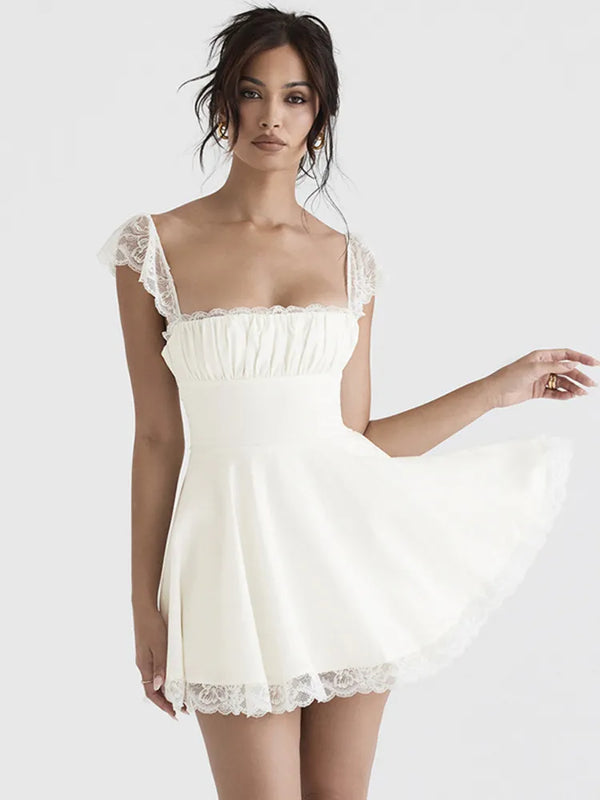 Elegant White Lace Strap Mini Dress For Women Fashion - 3IN SMART Shop  #