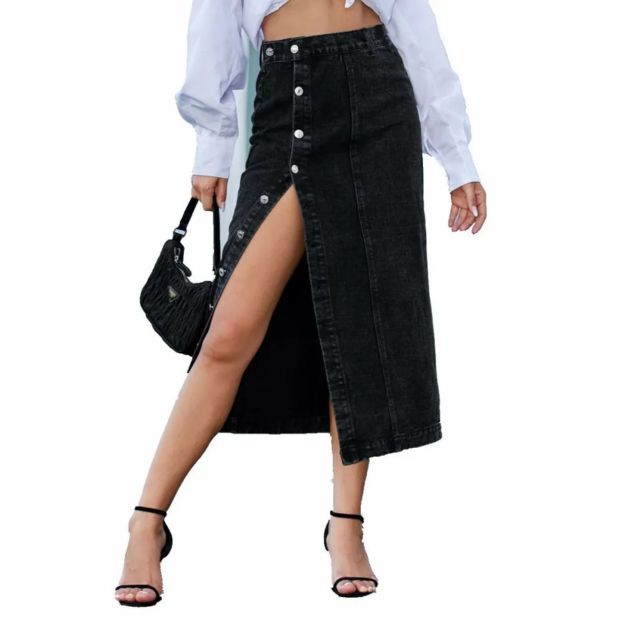 Denim Maxi Skirt Side Split - 3IN SMART Shop  #