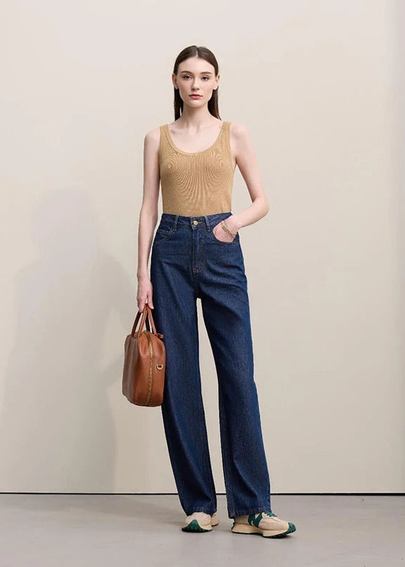Amii Women's Jeans 2026 Spring New Casual Letter Embossed Cotton Denim Trousers Women's Retro Versatile Straight Pants 12641115 Loran
