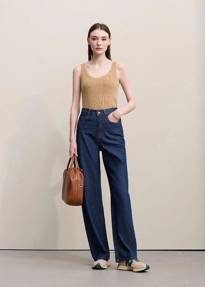 Amii Women's Jeans 2026 Spring New Casual Letter Embossed Cotton Denim Trousers Women's Retro Versatile Straight Pants 12641115 Loran