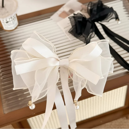 Ribbon Bowknot Hair Clip & Pearl Hairpin