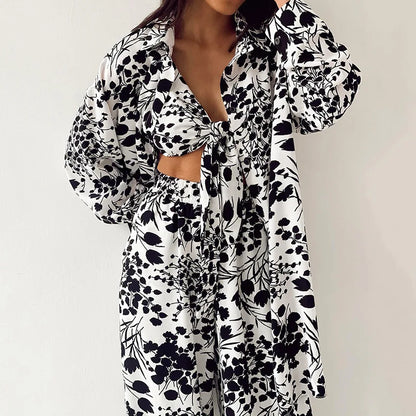 Women’s 3-Piece Floral Pajama Set Autumn Sleepwear & Loungewear - Loran