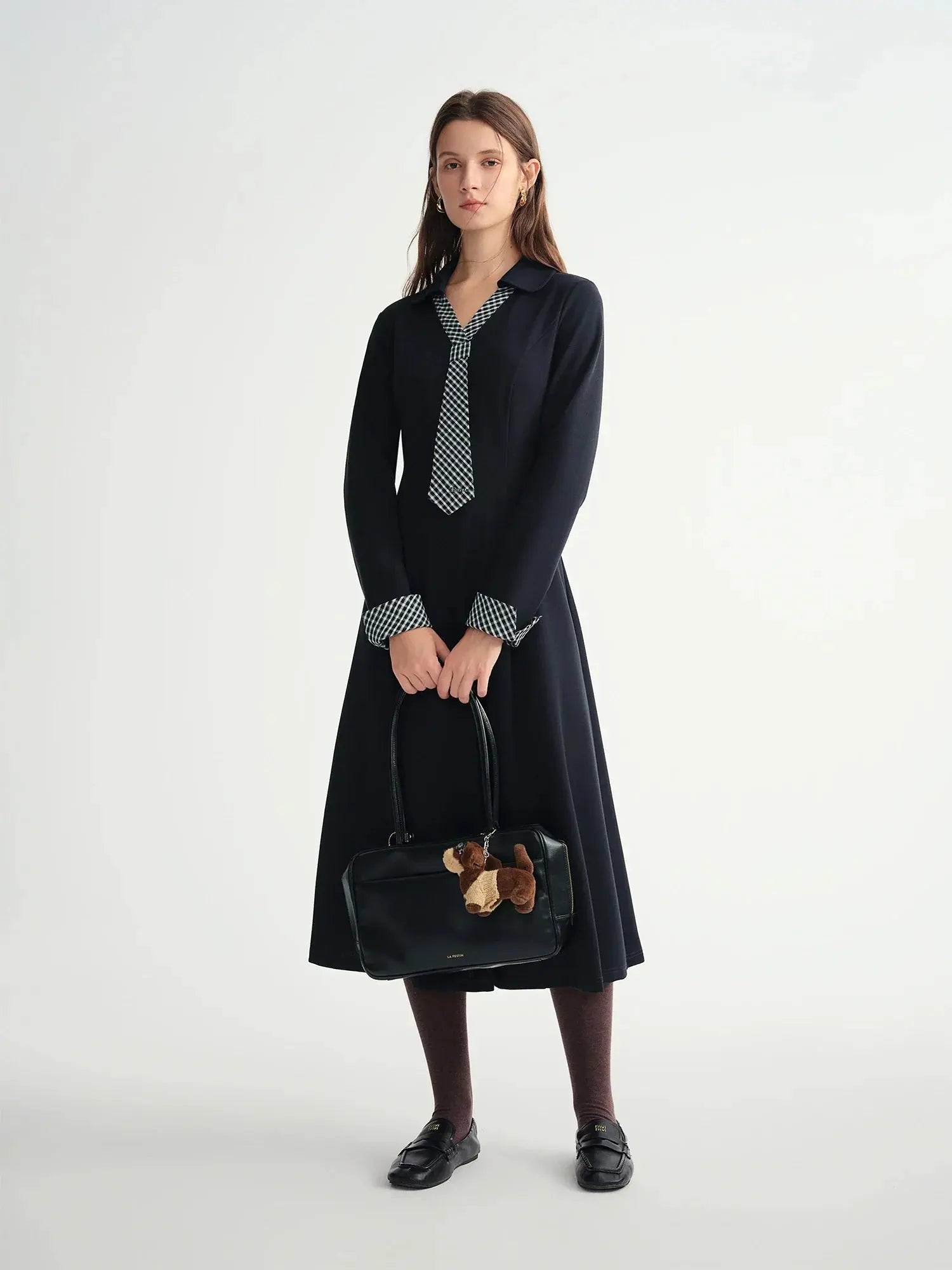 Women's Plaid Asymmetric Winter Dress - Loran