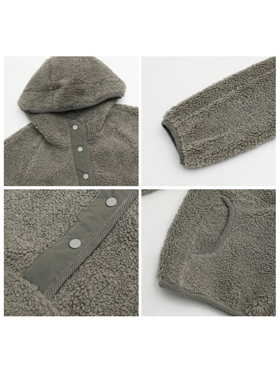 Hooded Granular Fleece Jacket Loose Casual Short Coat Loran