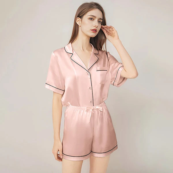 Real Mulberry Silk Pajama Set: Short Sleeve & Shorts Loran