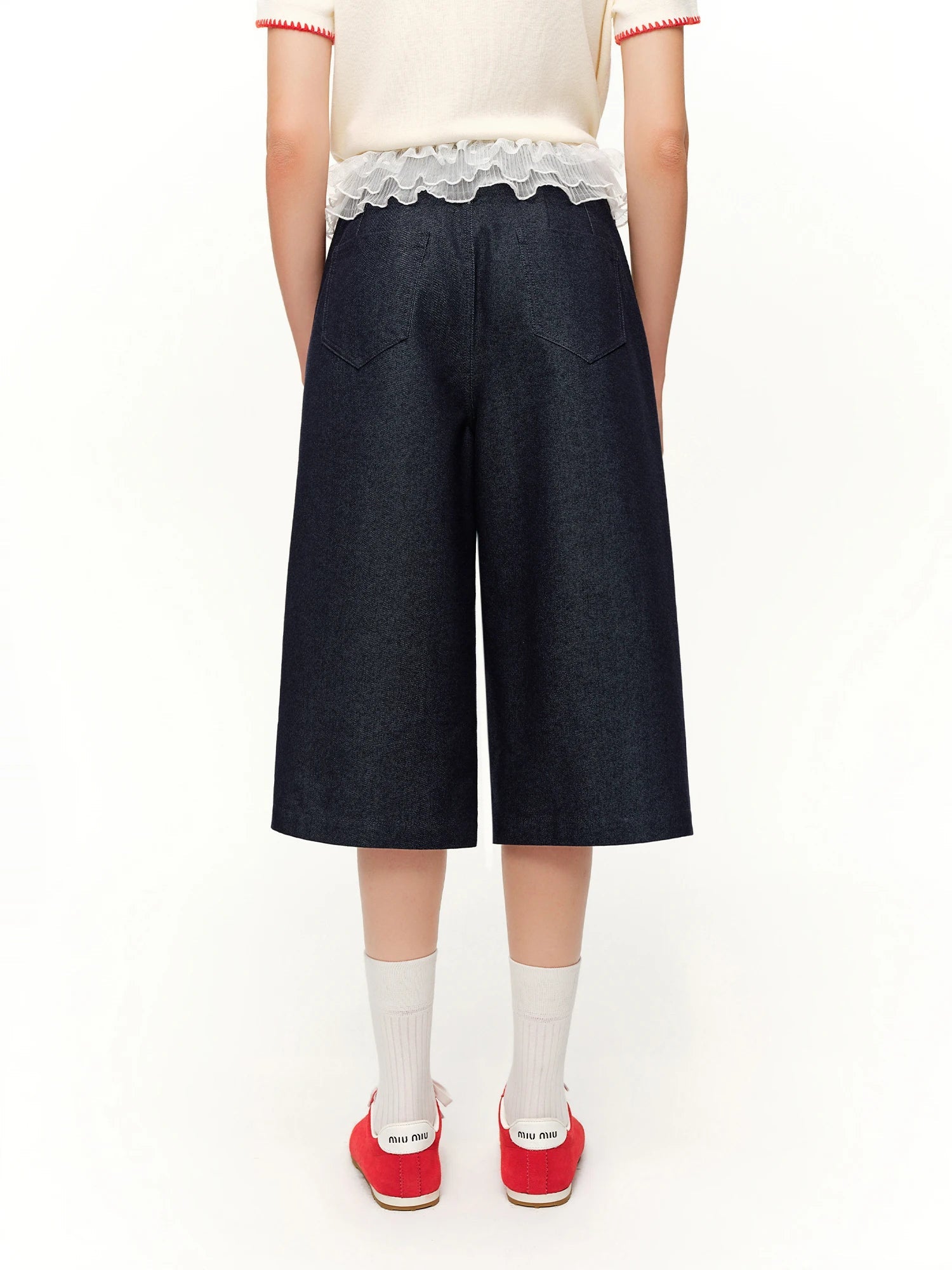 Women's Lace Overlay Cropped Jeans High Waist Straight Leg Loran