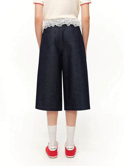 Women's Lace Overlay Cropped Jeans High Waist Straight Leg Loran