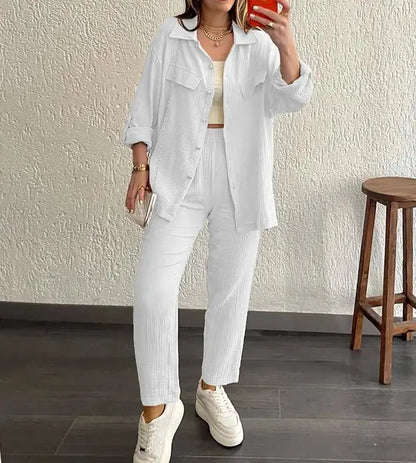 Casual Loose Shirt & Cropped Pants Set for Women - Loran