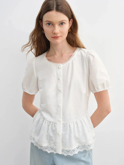 Lace Contrast Summer Blouse LORAN STORE