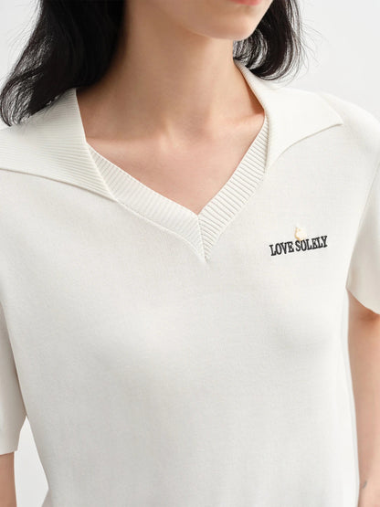 Collared Knit Top Breathable Summer Casual Style Loran