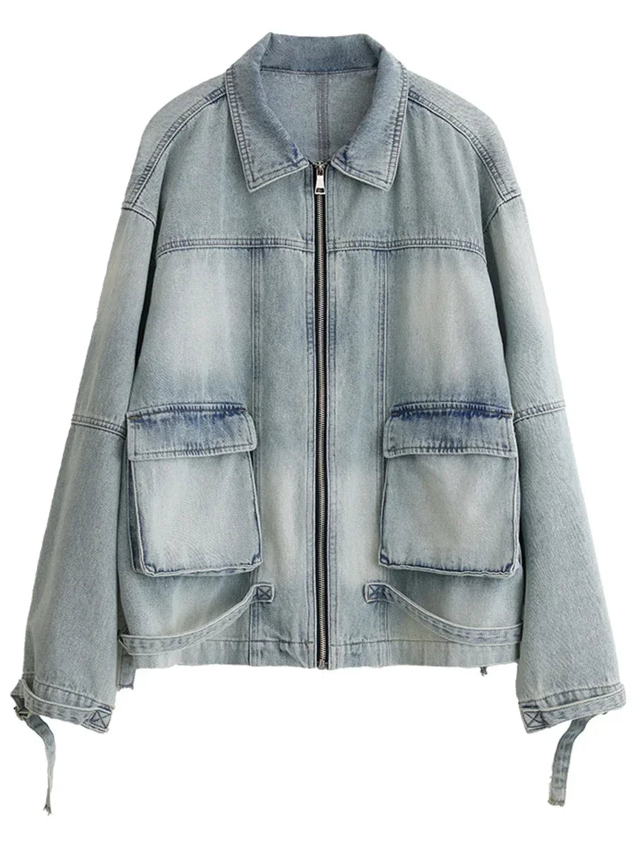 CHIC VEN Women Jacket Loose Casual Blue Cotton Denim Jack for Woman New outerwear Female Overcoat Cowboy Coat Spring Autumn 2024 Loran