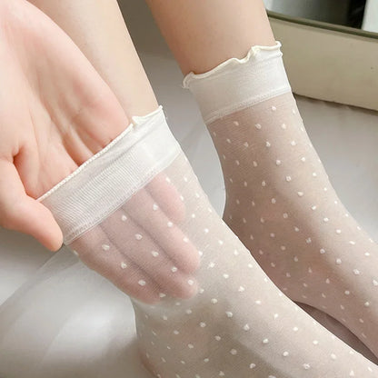 3 Pairs Women's Lace & Ice Silk Summer Socks