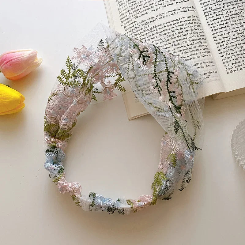 Embroidered Lace Flower Headbands for Women