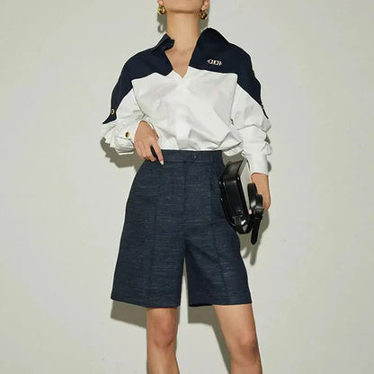 Contrast Patchwork Long-Sleeve Blouse - Loran