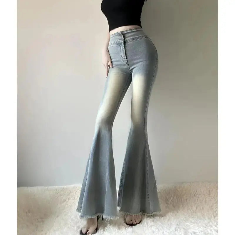 Fishtail Hem Denim Flare Pants - Loran