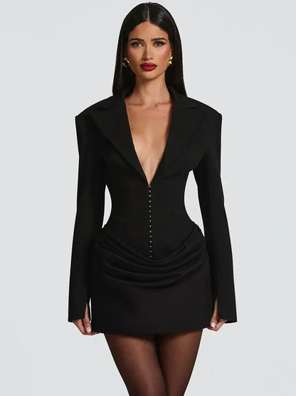 High-Waist Long Sleeve Mini Dress - Loran