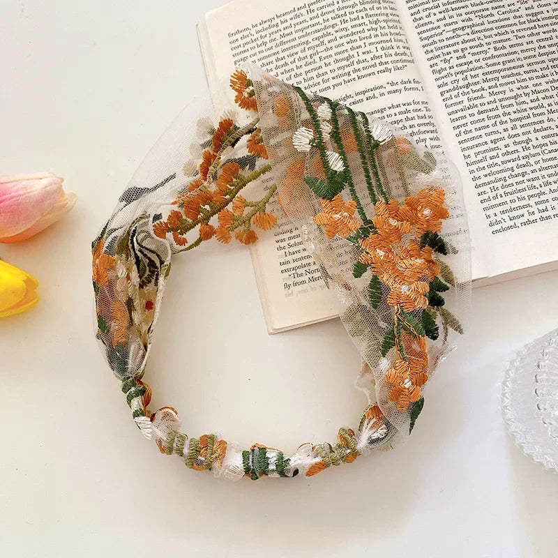 Embroidered Lace Flower Headbands for Women