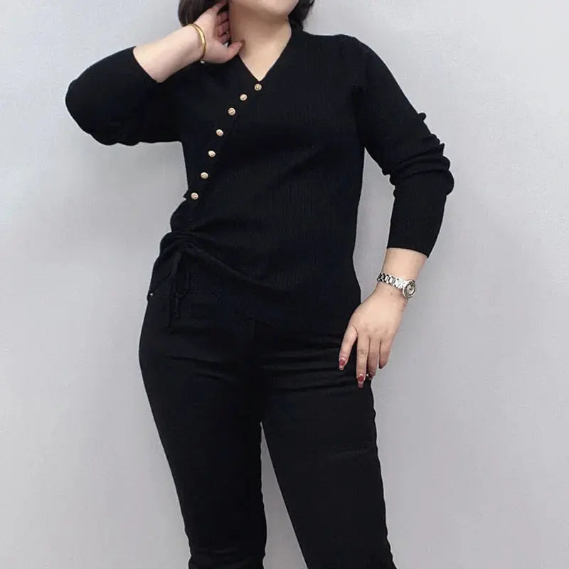 Plus Size Women's Long Sleeve Button Sweater - Loran