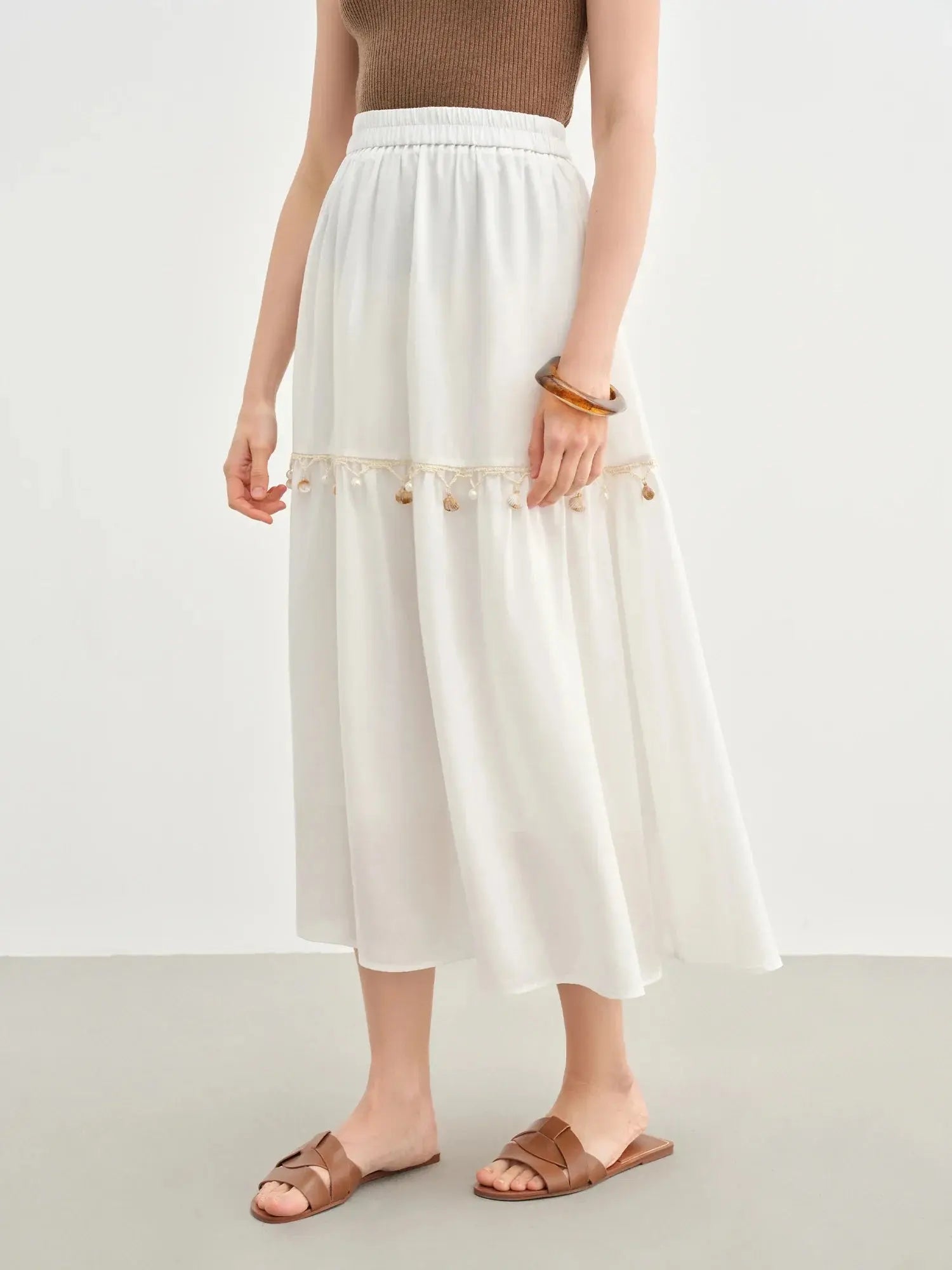 Women's Wave Pattern Shell Lace A-Line Umbrella Skirt - Loran