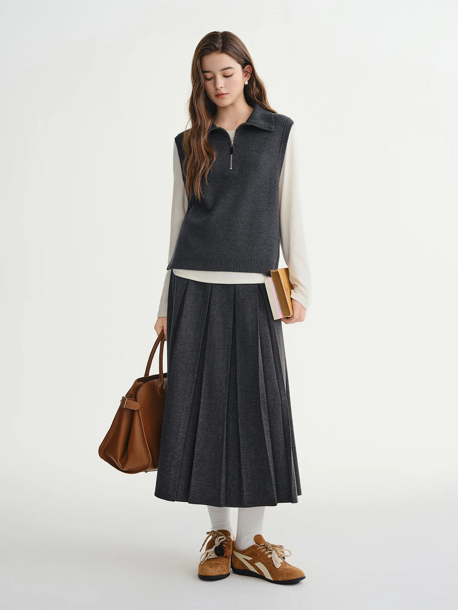 Lapel Collar Button-Up Knit Vest for Women