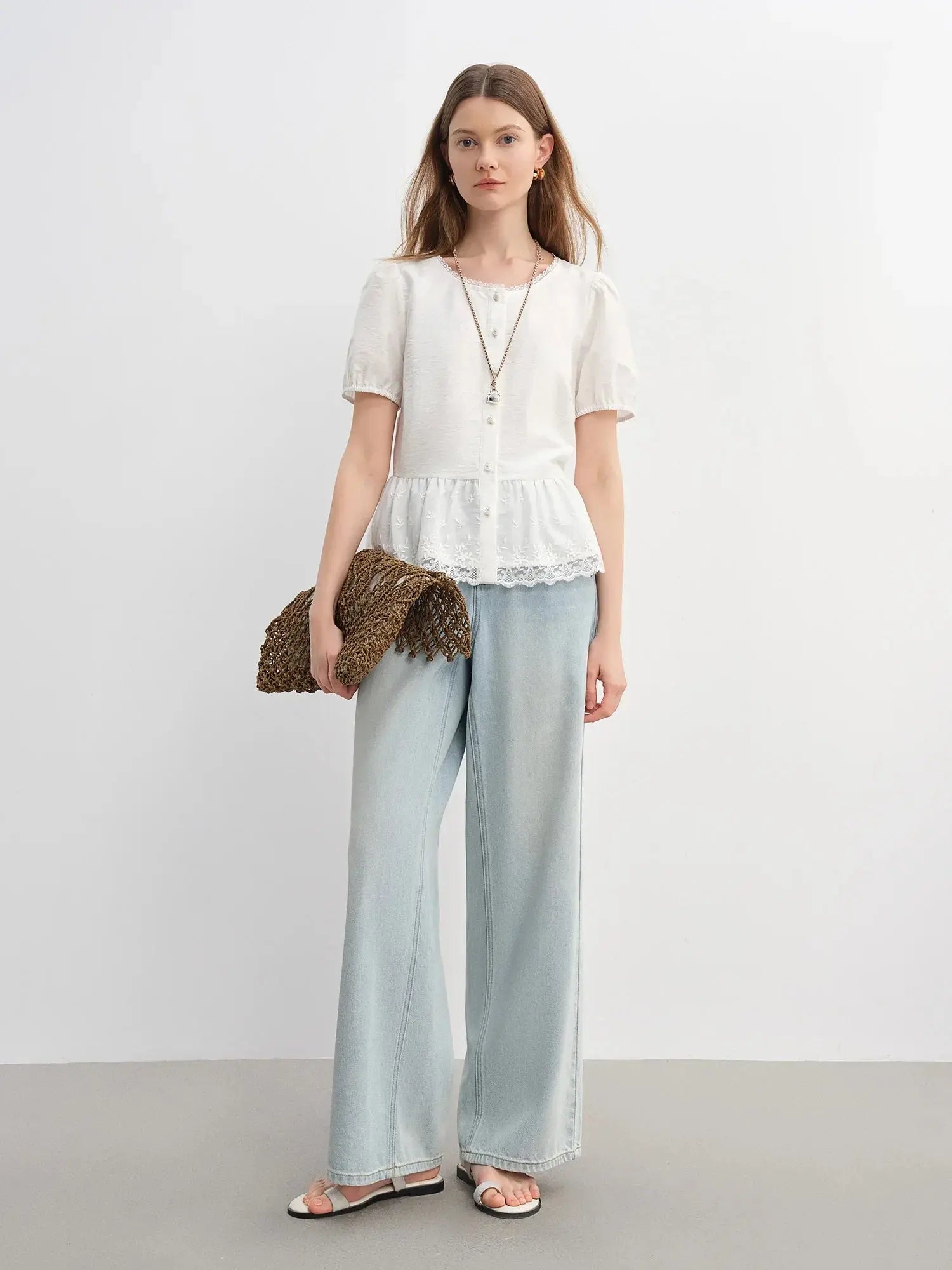 Lace Contrast Summer Blouse LORAN STORE