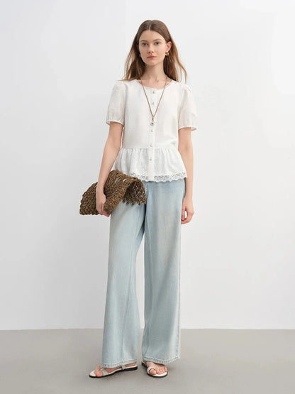Lace Contrast Summer Blouse LORAN STORE