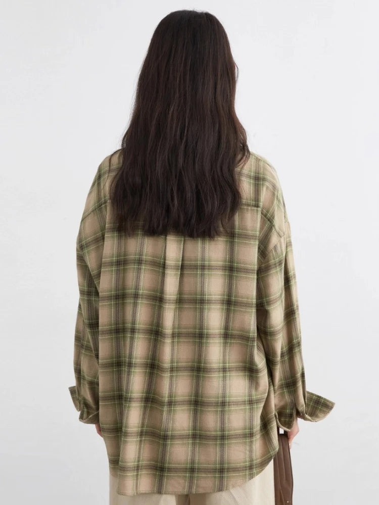 Long Sleeve Plaid Shirt Casual Loose Fit Autumn Blouse Loran