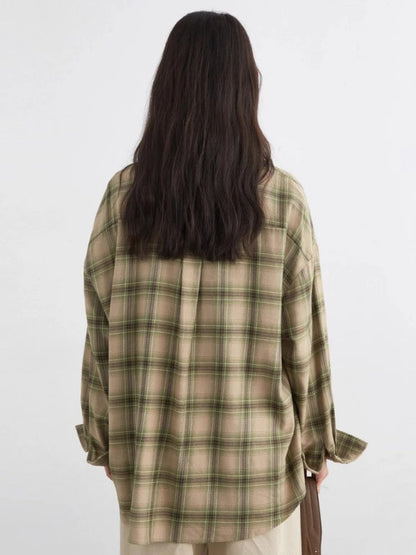 Long Sleeve Plaid Shirt Casual Loose Fit Autumn Blouse Loran