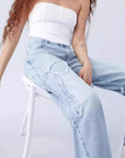 Vintage Wide-Leg Denim with Bow Embroidery