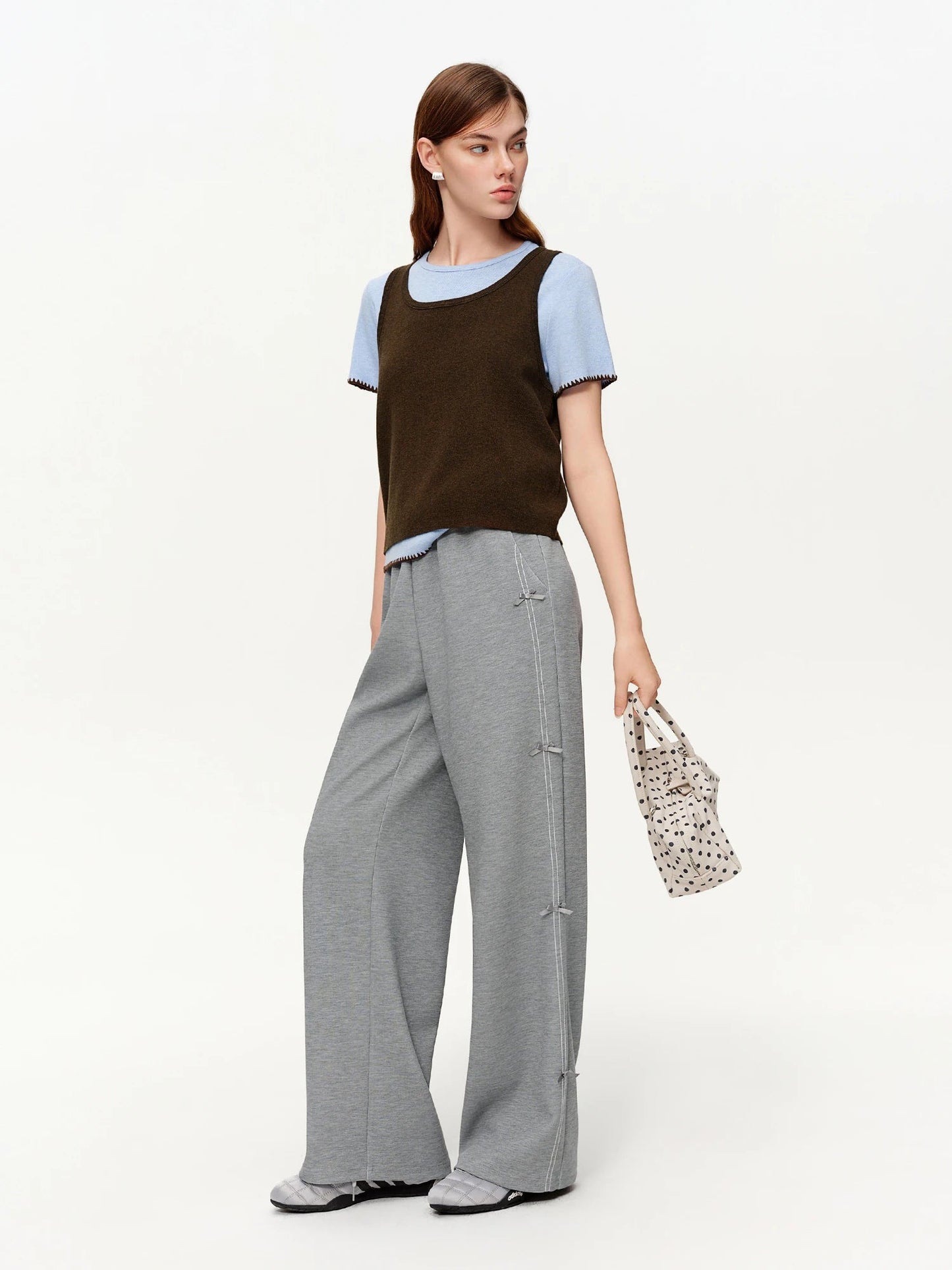 DUSHU 【Tie of Hearts】Sweet & Chic Bow-Decorated Wide Leg Pants New Spring 2026 Collection Women's High-Waisted Casual Pants Loran