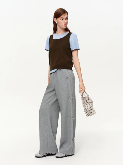 DUSHU 【Tie of Hearts】Sweet & Chic Bow-Decorated Wide Leg Pants New Spring 2026 Collection Women's High-Waisted Casual Pants Loran