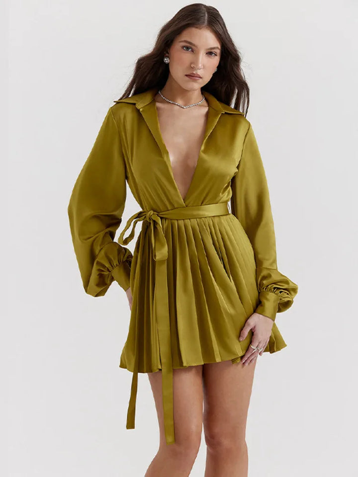 Satin Pleated Sexy Shirt Dress For Women - 3IN SMART Shop  #