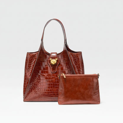 Crocodile Pattern Leather Messenger Bag Luxury Commuter