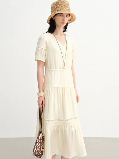 Breathable Linen Tiered Dress for a Flattering Curve - Loran