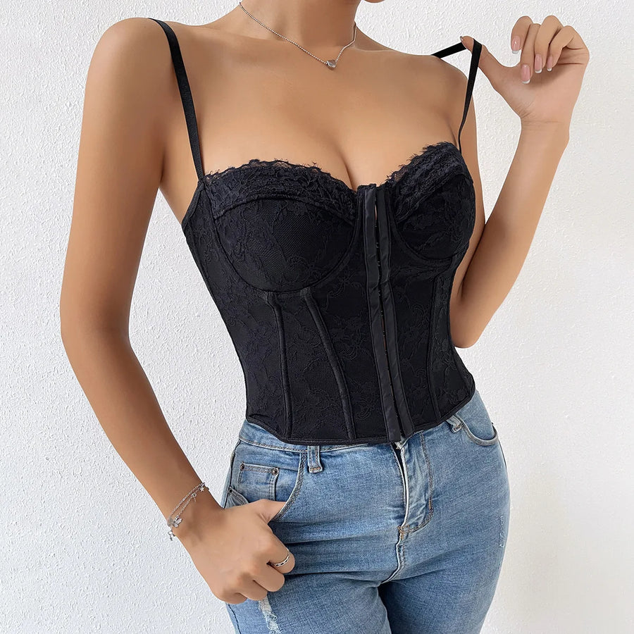 Flower Vest Lace Boning Corset-style Lingerie-style Cami Top