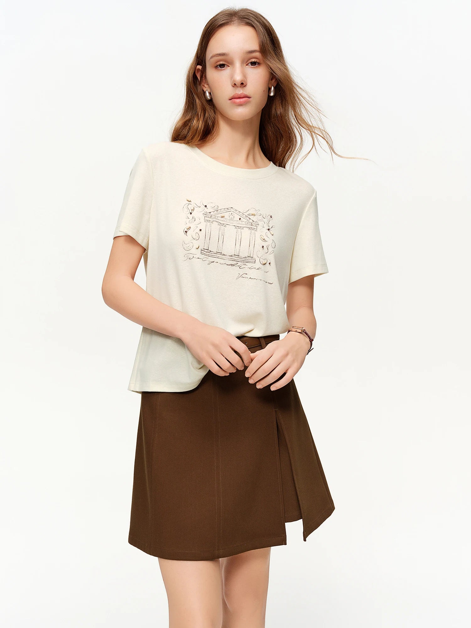 Vintage Beaded T-Shirt Casual Round Neck Top