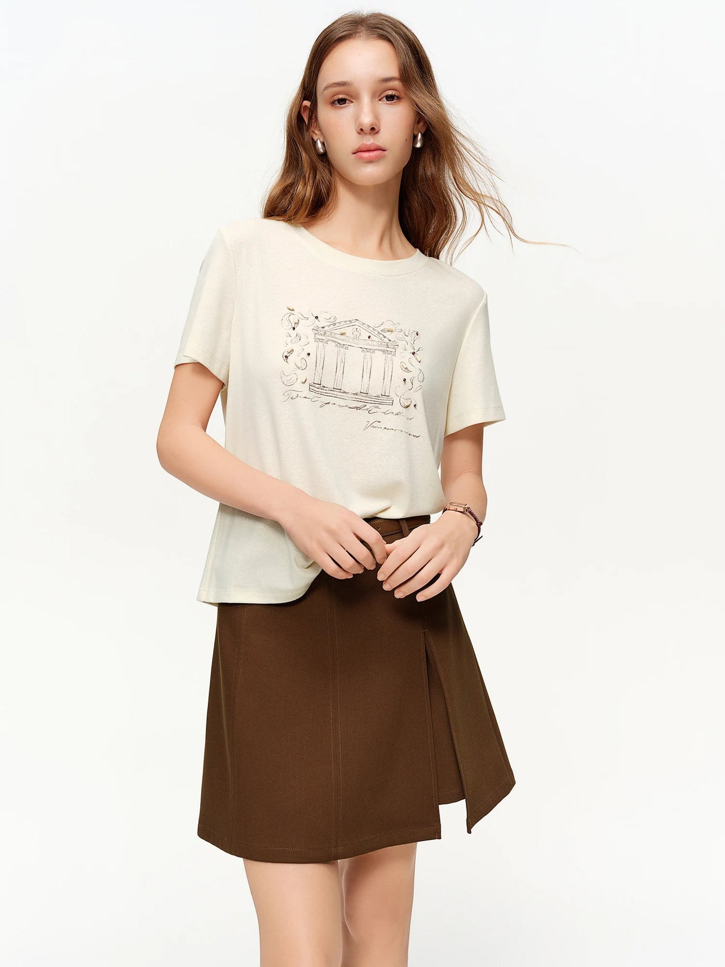 Vintage Beaded T-Shirt Casual Round Neck Top Loran
