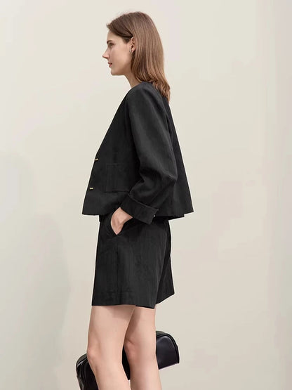 Amii Women's jacket 2026 Spring New Commuter Cotton Jacquard Women's Jacket separate Casual Loose Versatile Shorts 1264111 0 Loran