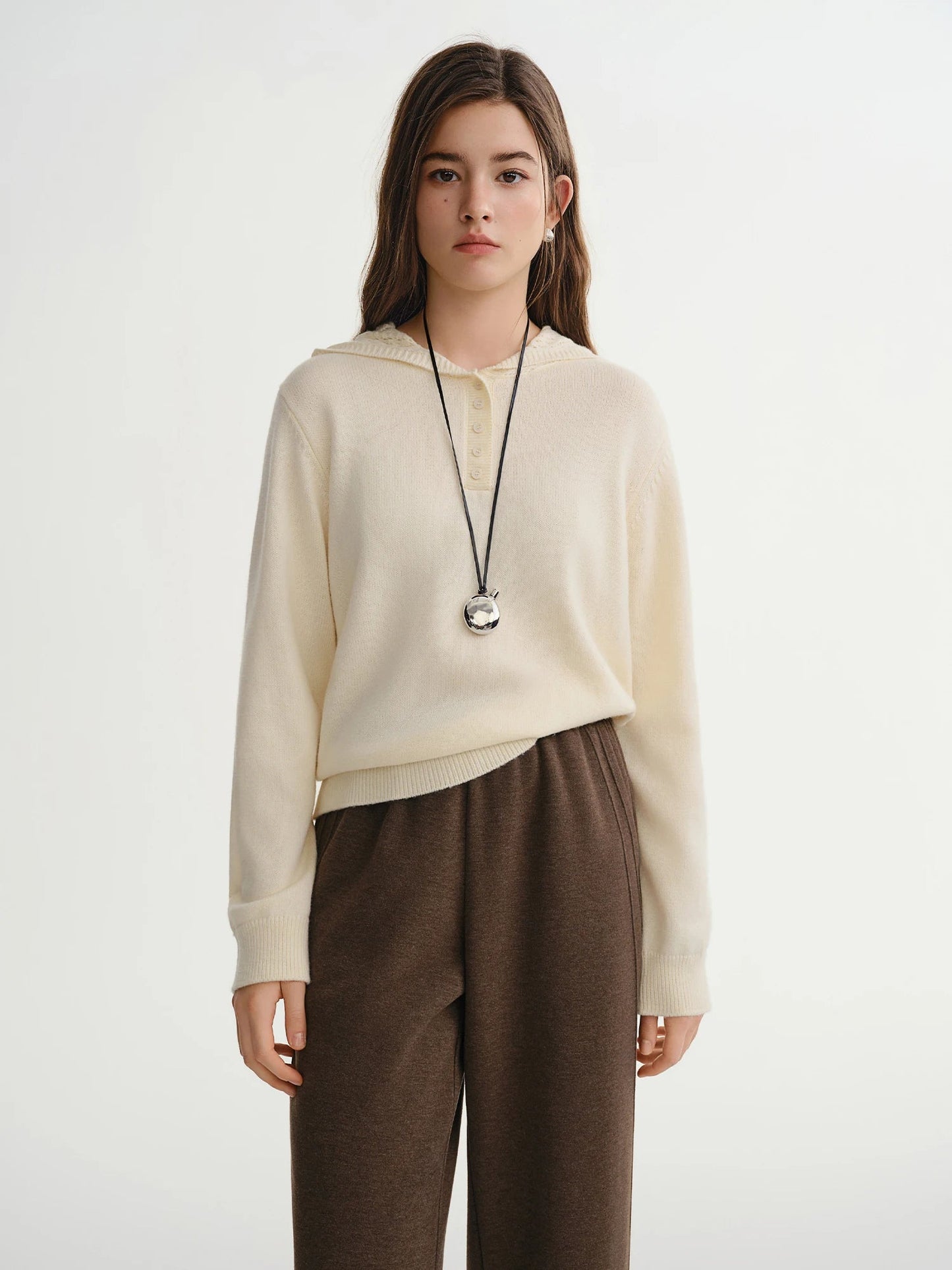 Winter Openwork Hooded Sweater Elegant Knit Pullover Loran