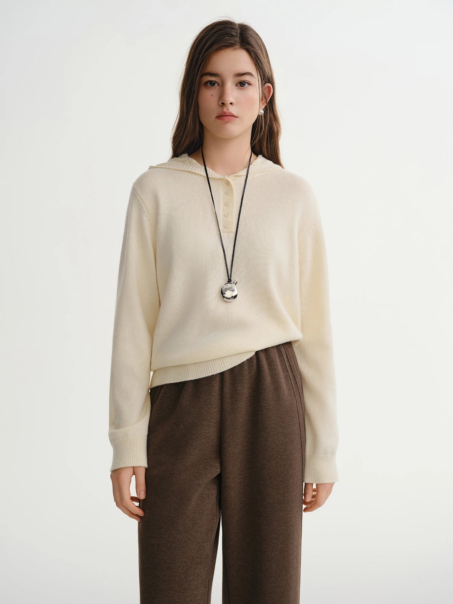 Winter Openwork Hooded Sweater Elegant Knit Pullover Loran