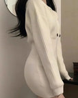 Chic High-Waist Bandage Knit Dress with Hood