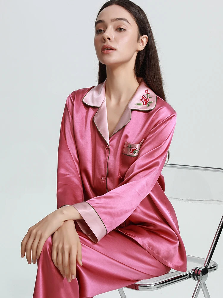 Luxury Embroidery Mulberry Silk Pajama Set Loran