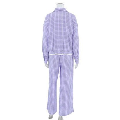 Autumn Purple Plaid Pajama Set 2-Piece Long Sleeve Loran