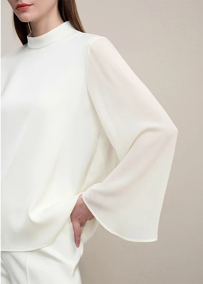Amii Women's Blouse 2026 Spring New Elegant Commuter Mixed Fabric Panel Chiffon Shirt Loose Long Sleeve Tops For Woman 12651018 Loran